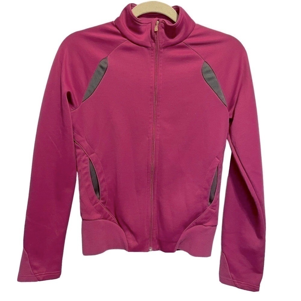 Puma Womens Pink Jacket Gray Inserts Pockets Zip Up Size Medium